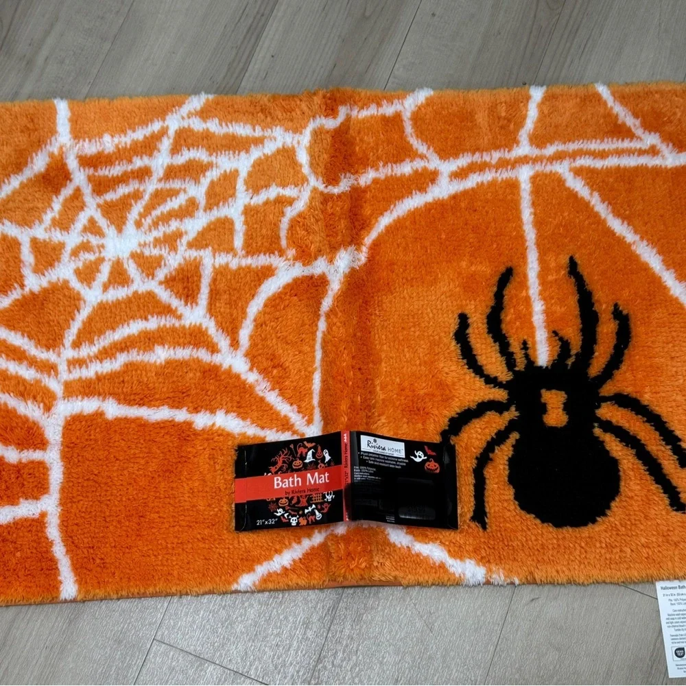Orange Spider Web Bath Mat